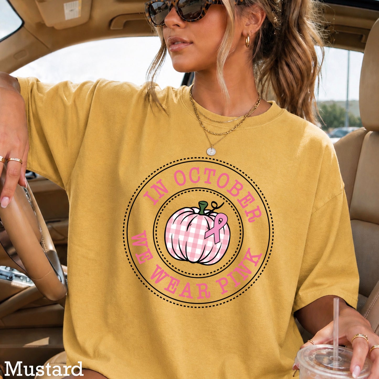 In October We Wear Pink Comfort Color Graphic Tee