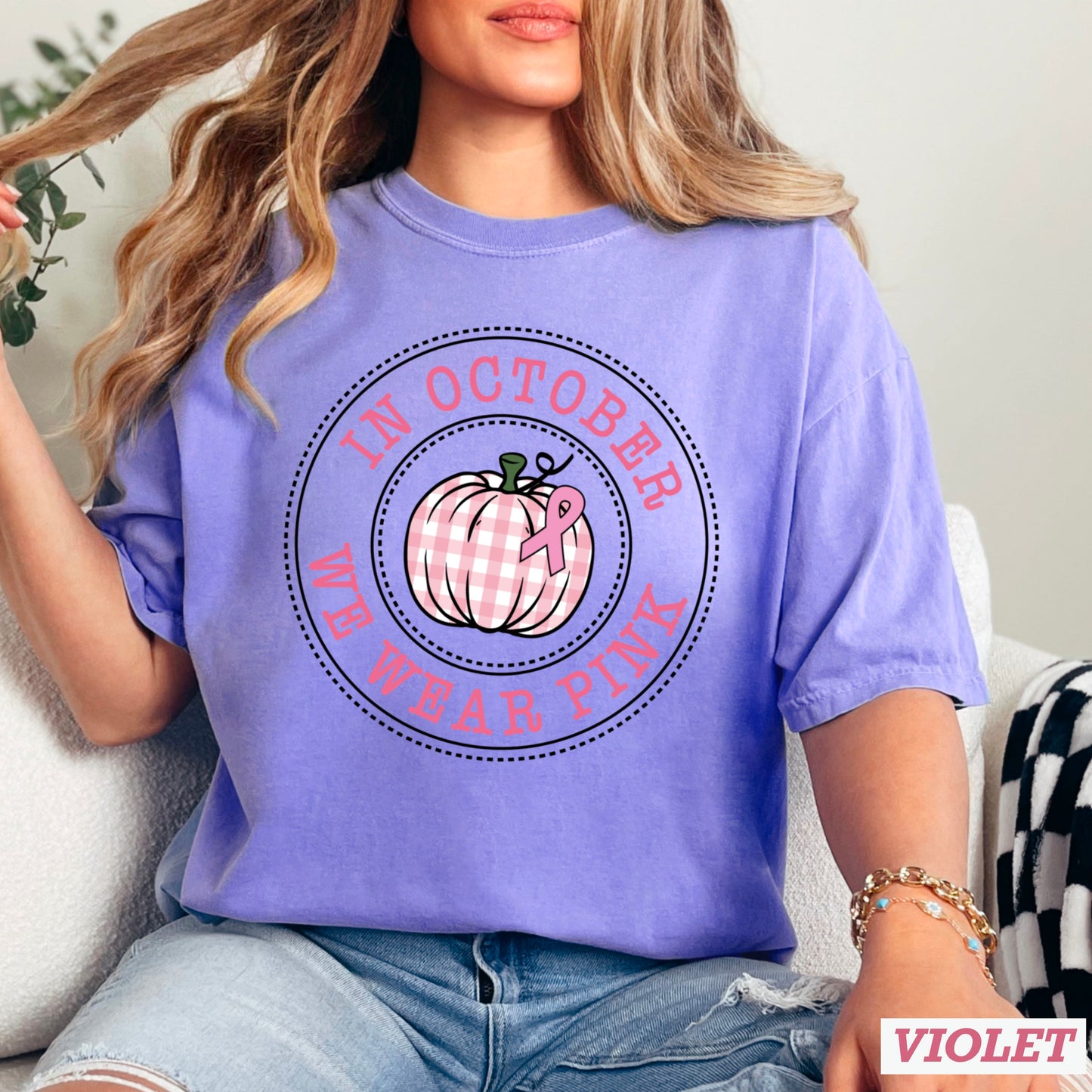 In October We Wear Pink Comfort Color Graphic Tee
