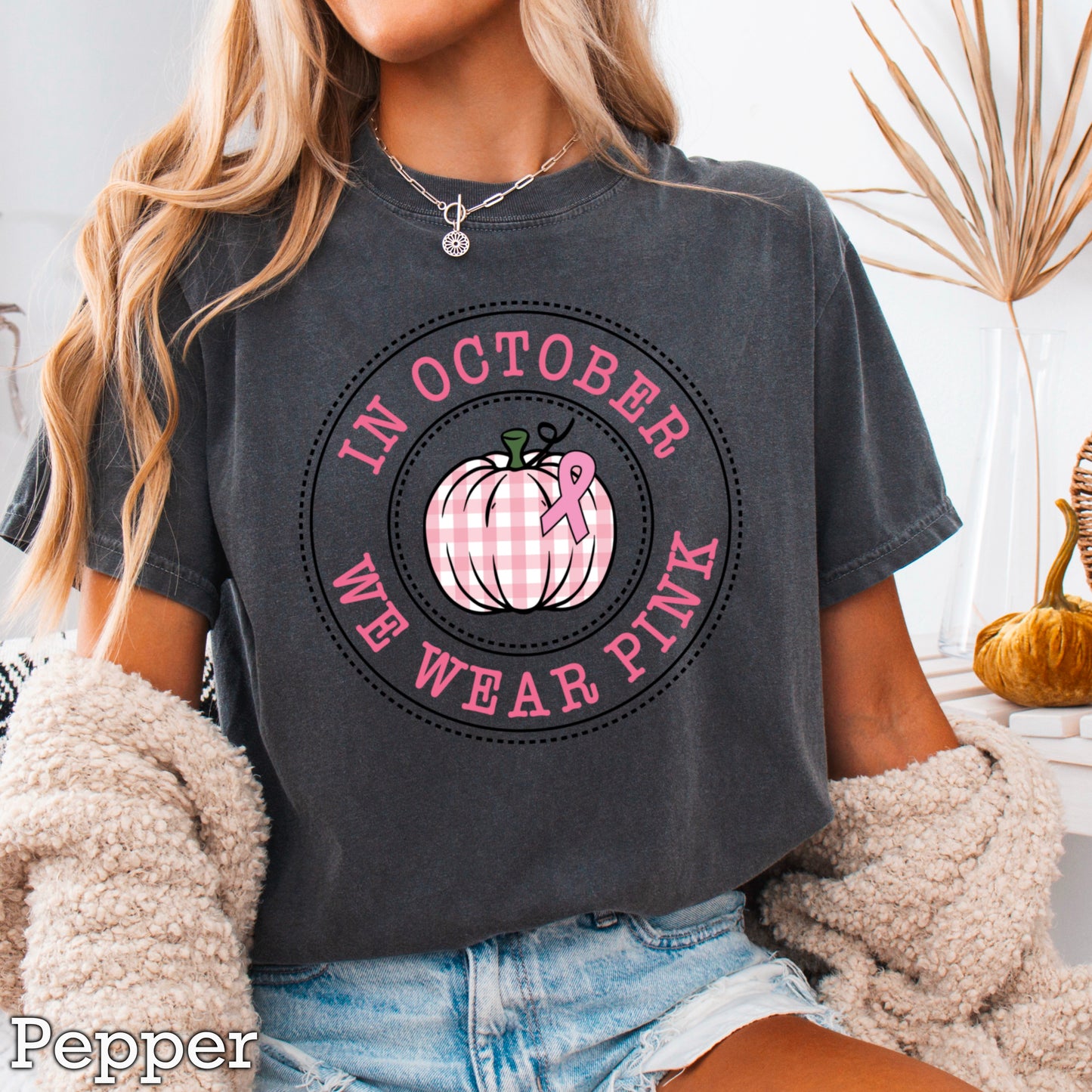 In October We Wear Pink Comfort Color Graphic Tee
