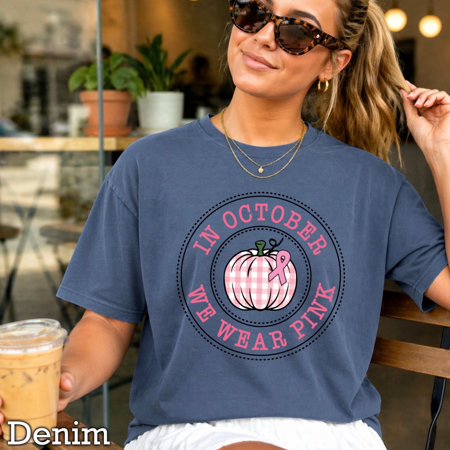 In October We Wear Pink Comfort Color Graphic Tee
