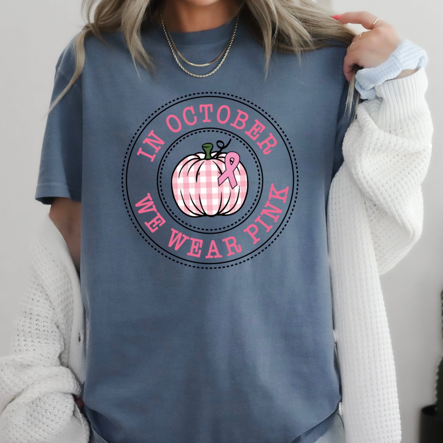 In October We Wear Pink Comfort Color Graphic Tee