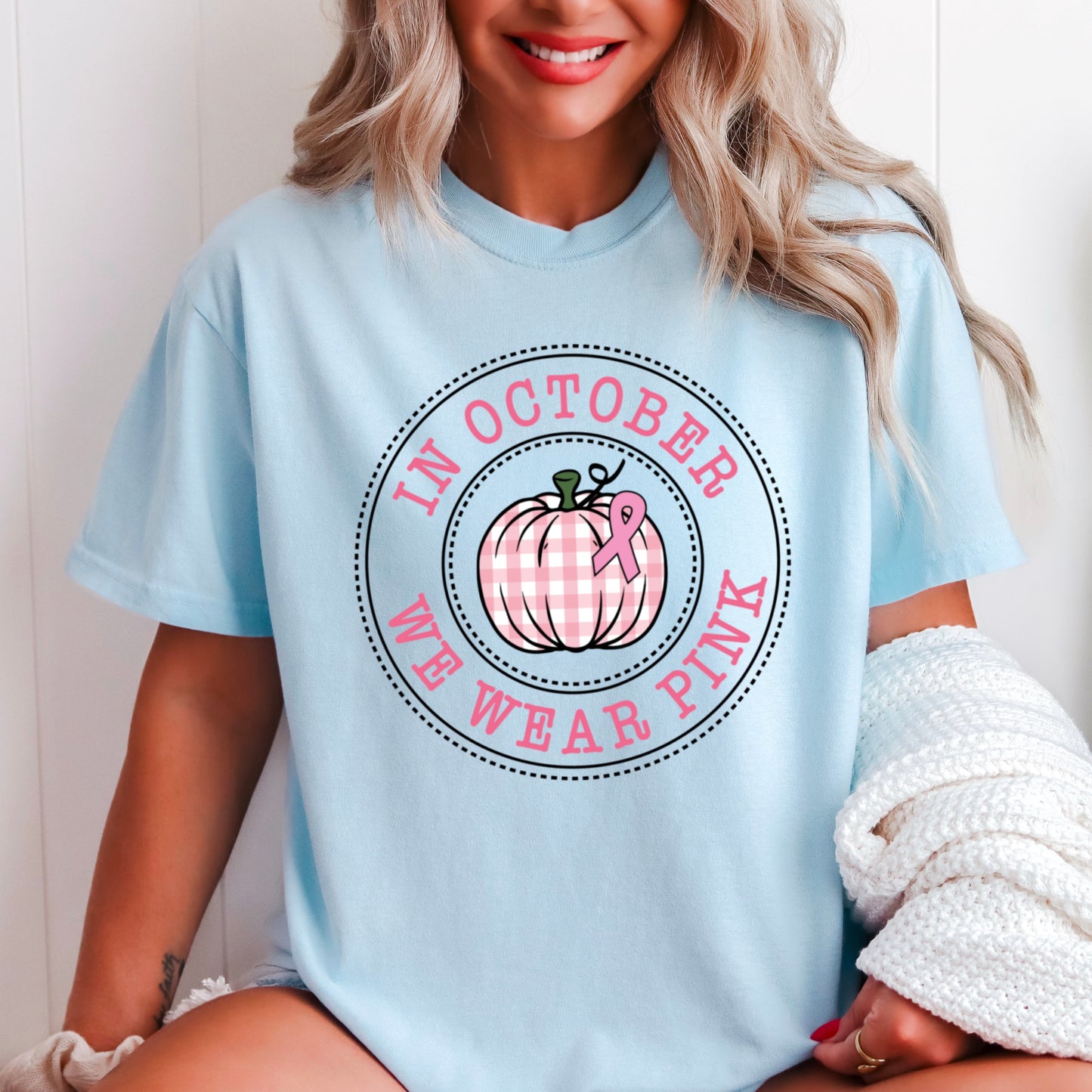 In October We Wear Pink Comfort Color Graphic Tee