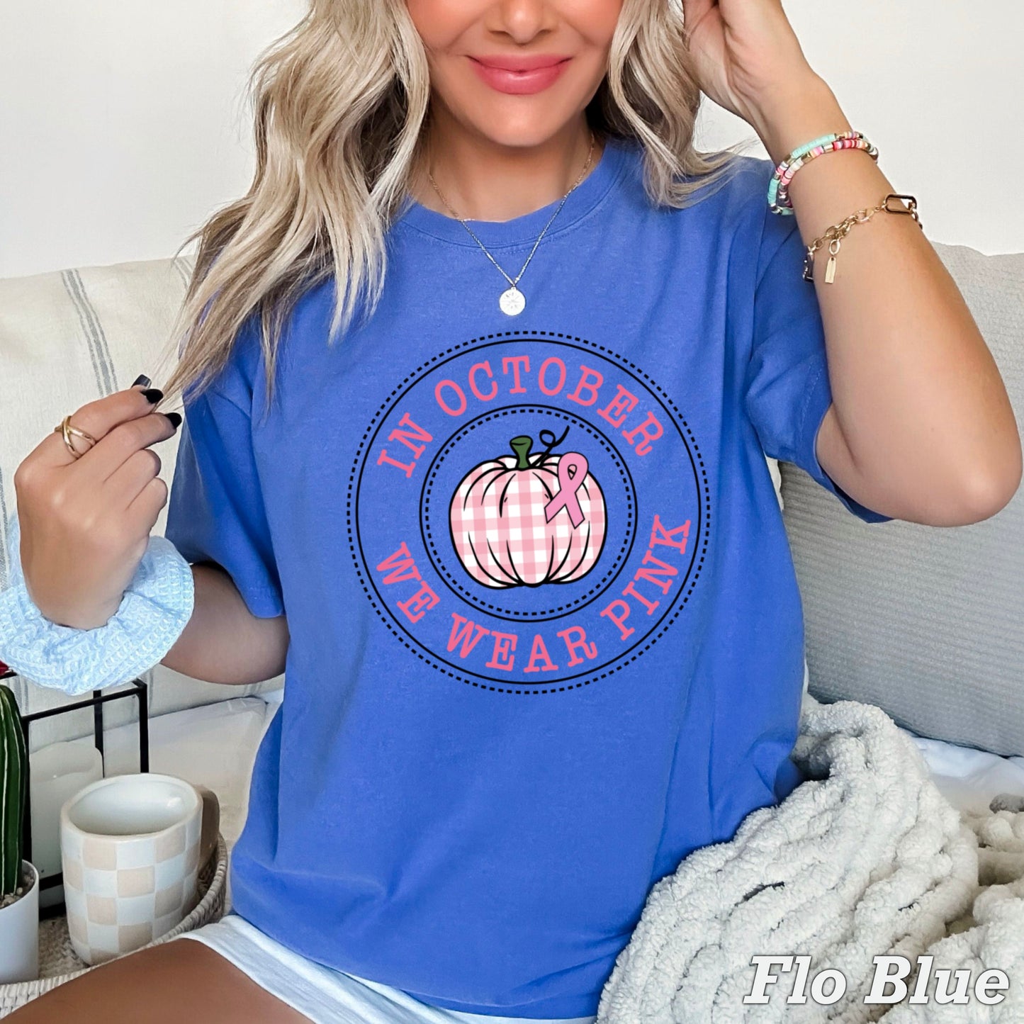 In October We Wear Pink Comfort Color Graphic Tee