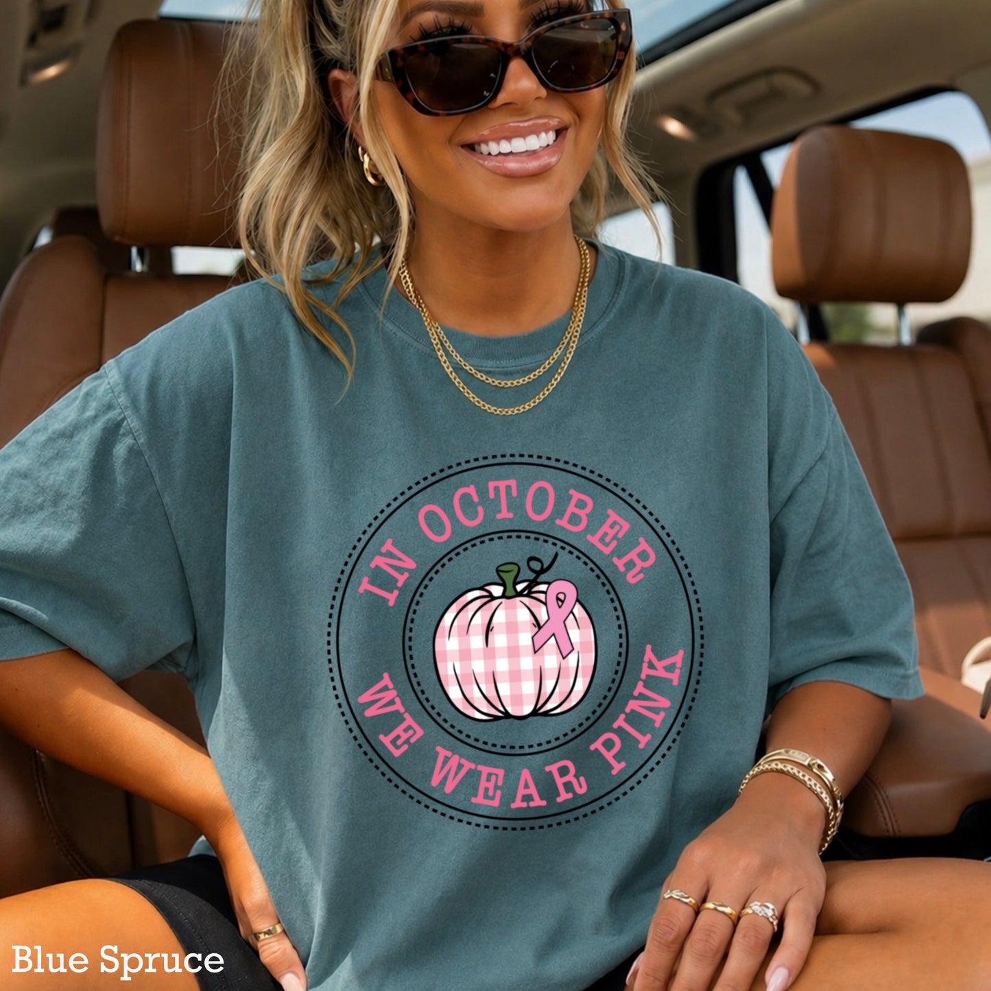 In October We Wear Pink Comfort Color Graphic Tee