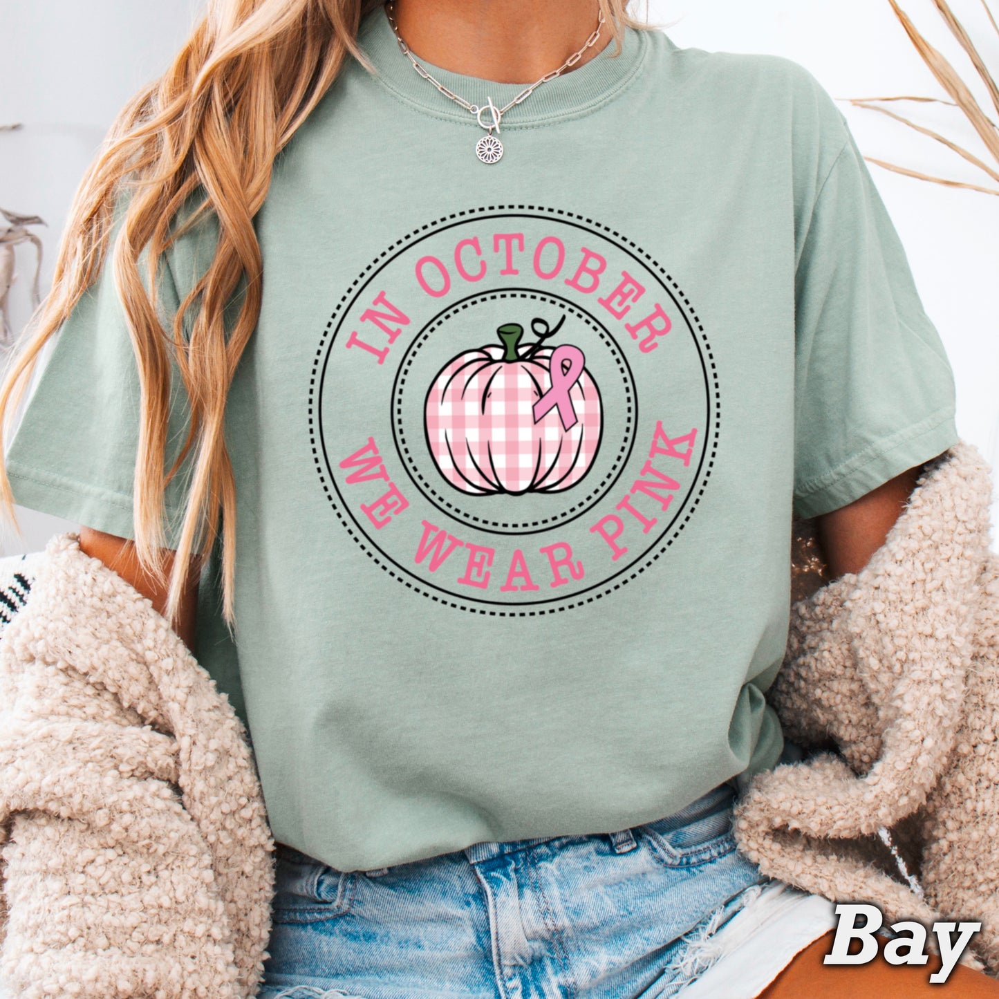 In October We Wear Pink Comfort Color Graphic Tee