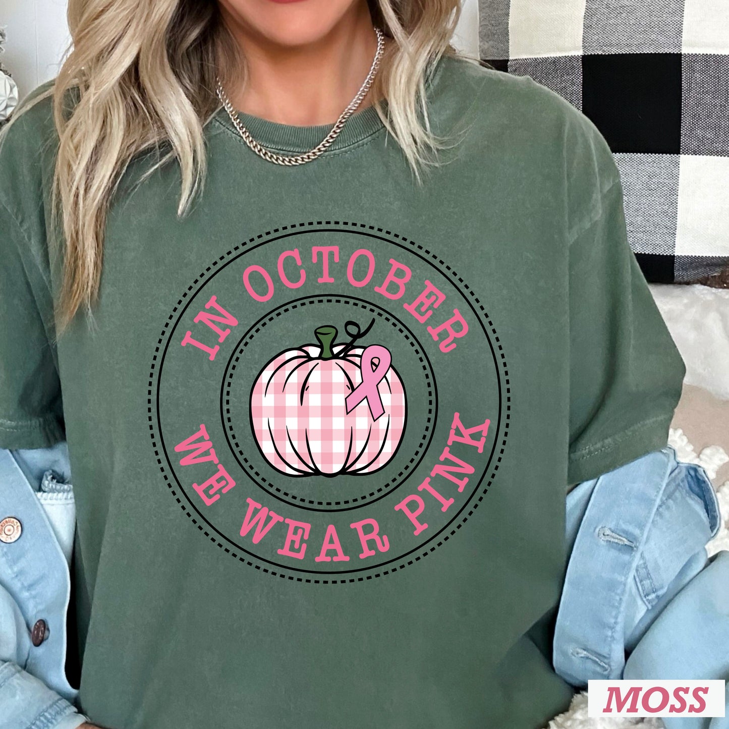 In October We Wear Pink Comfort Color Graphic Tee
