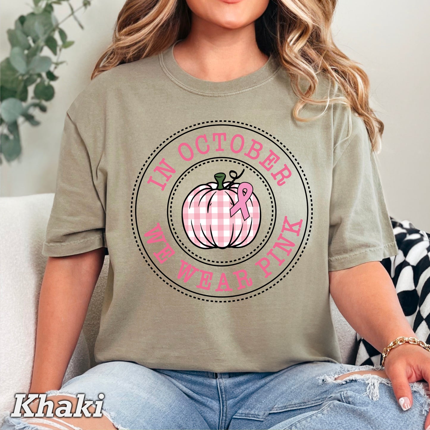 In October We Wear Pink Comfort Color Graphic Tee