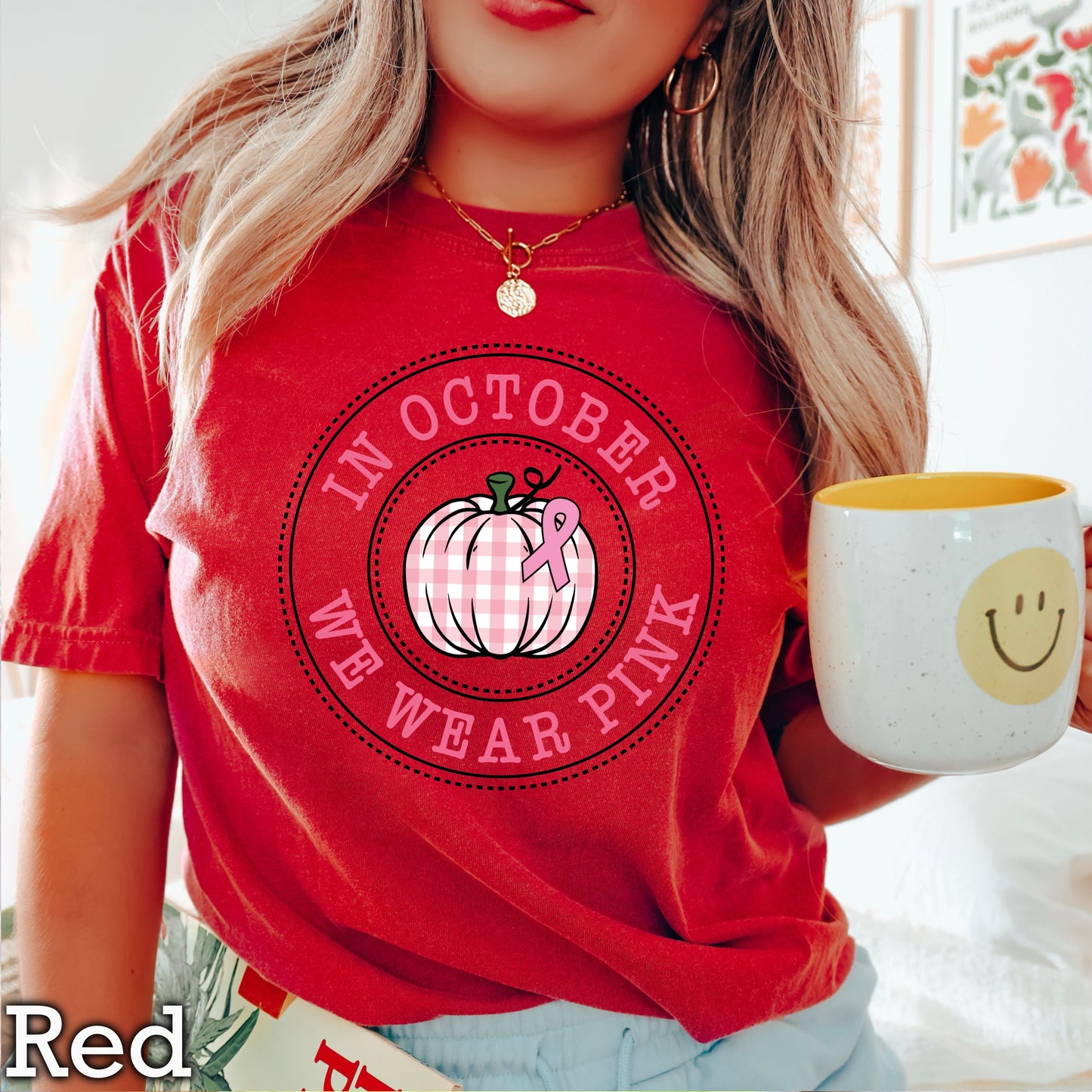 In October We Wear Pink Comfort Color Graphic Tee