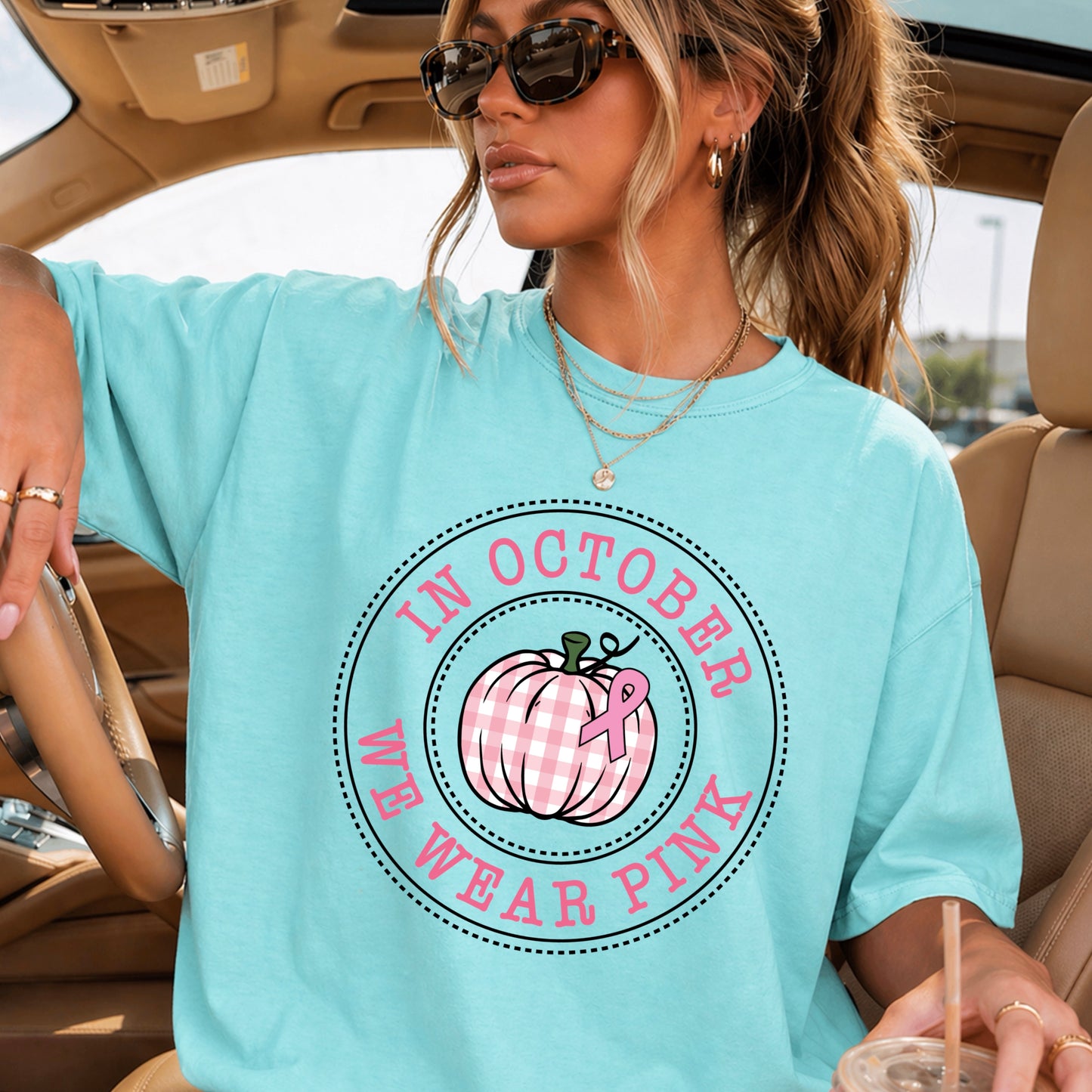 In October We Wear Pink Comfort Color Graphic Tee