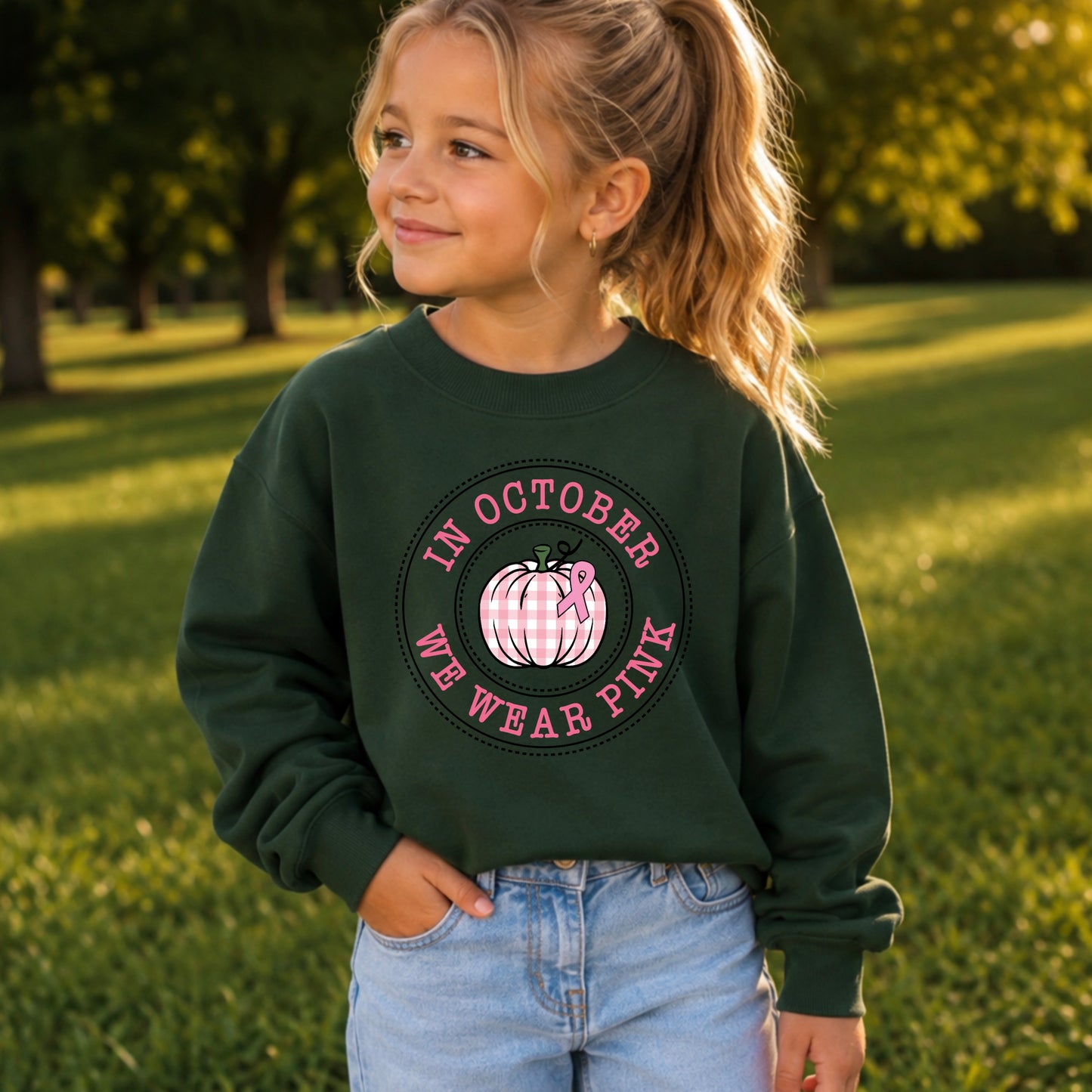 In October We Wear Pink Youth Crewneck Sweatshirt