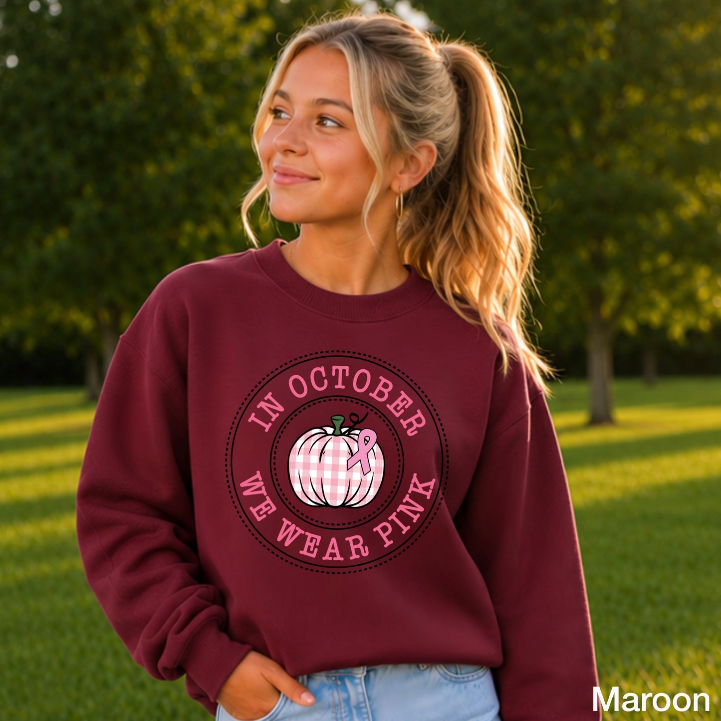 In October We Wear Pink Youth Crewneck Sweatshirt