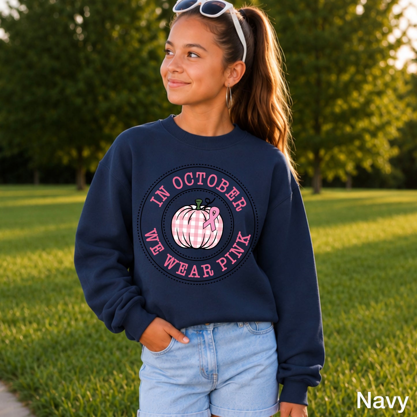 In October We Wear Pink Youth Crewneck Sweatshirt