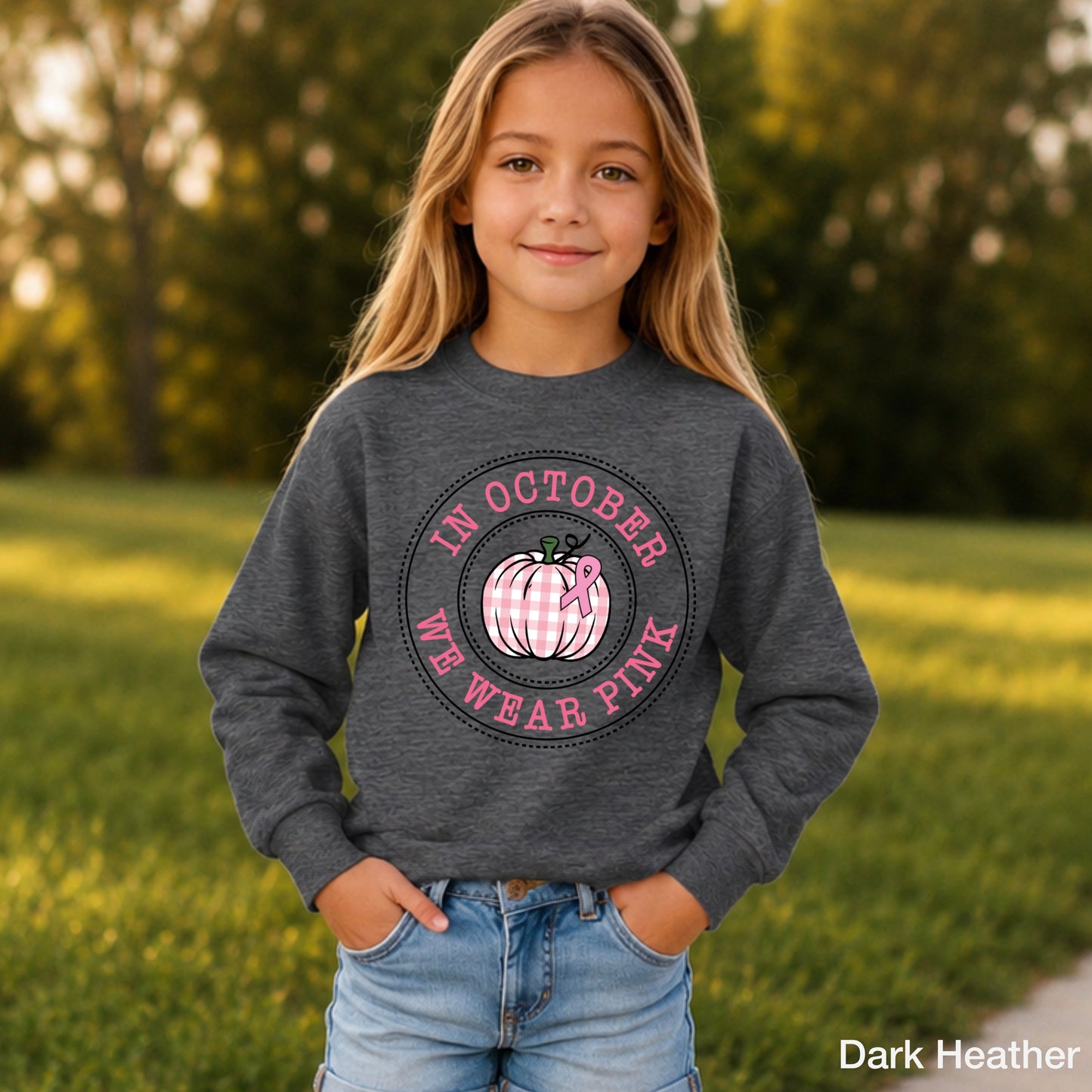 In October We Wear Pink Youth Crewneck Sweatshirt