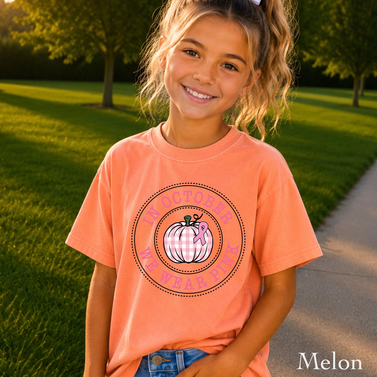 In October We Wear Pink Youth Comfort Color T-Shirt
