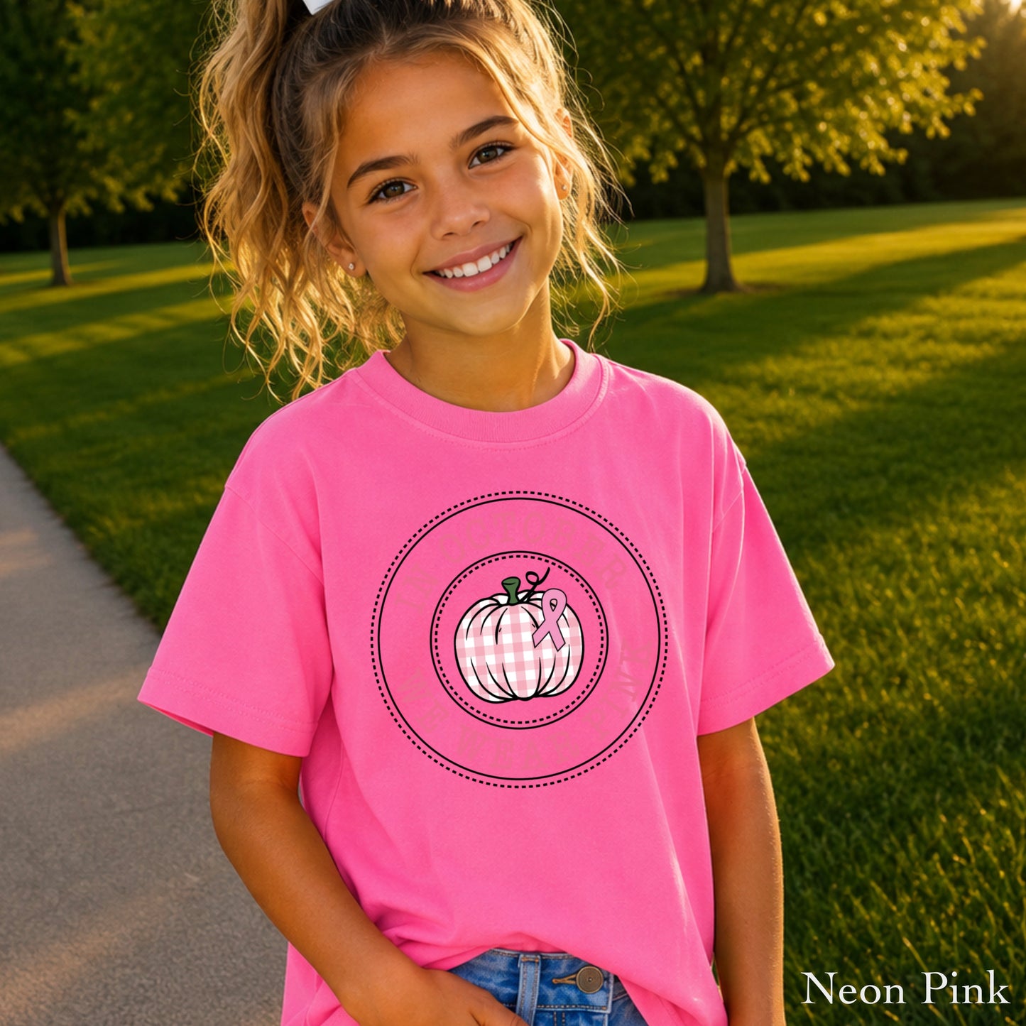 In October We Wear Pink Youth Comfort Color T-Shirt