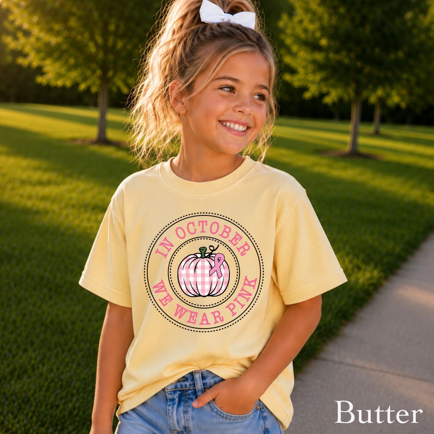 In October We Wear Pink Youth Comfort Color T-Shirt