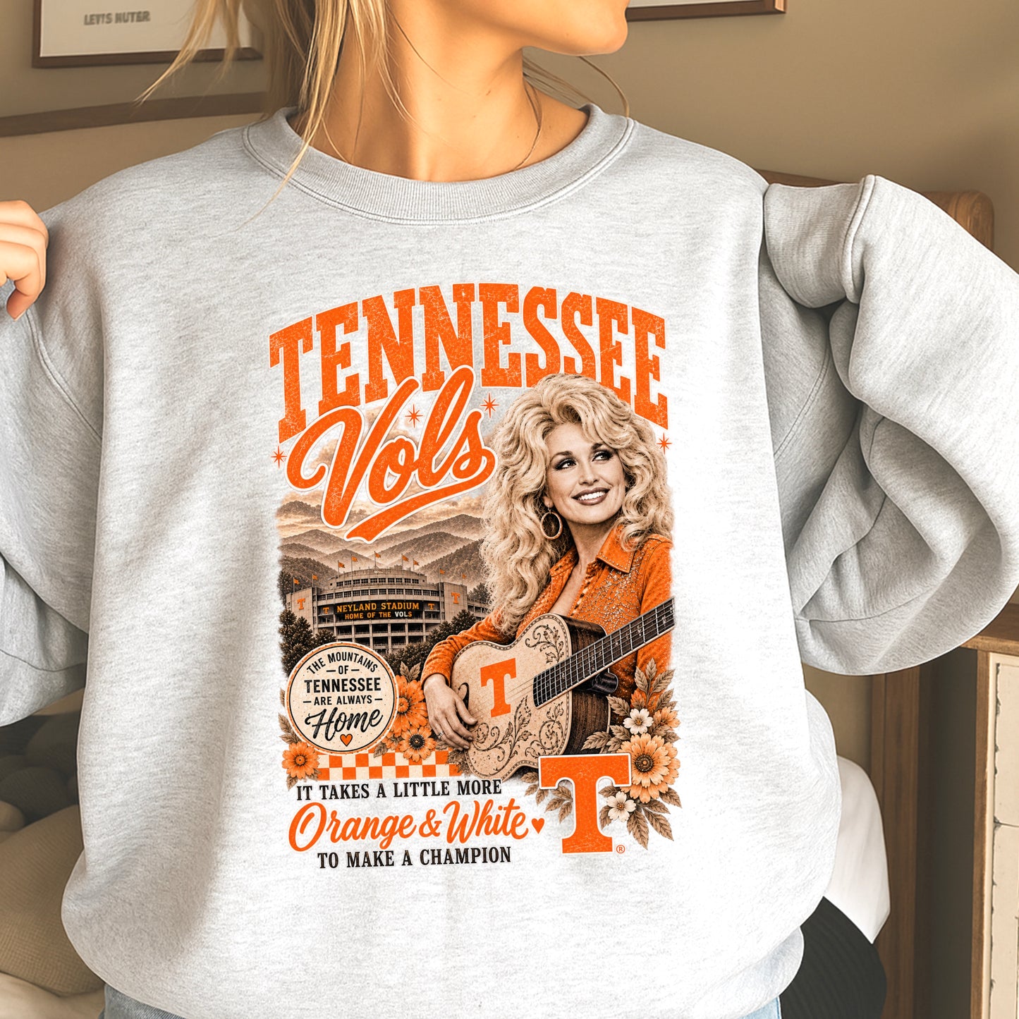 Orange & White Dolly Crewneck Sweatshirt