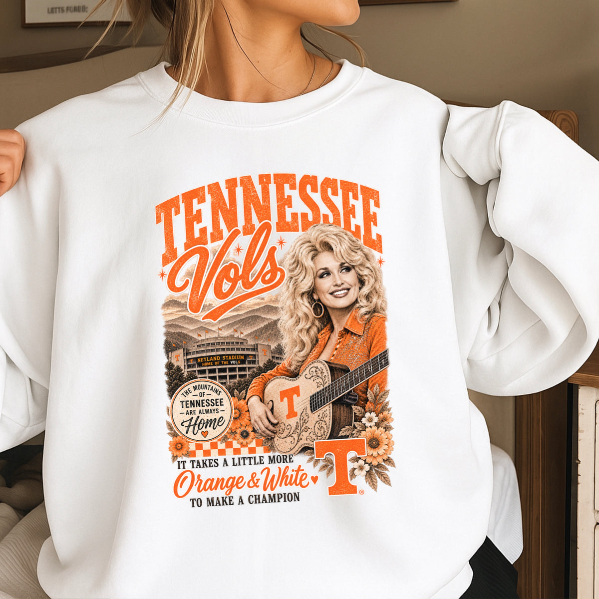 Orange & White Dolly Crewneck Sweatshirt