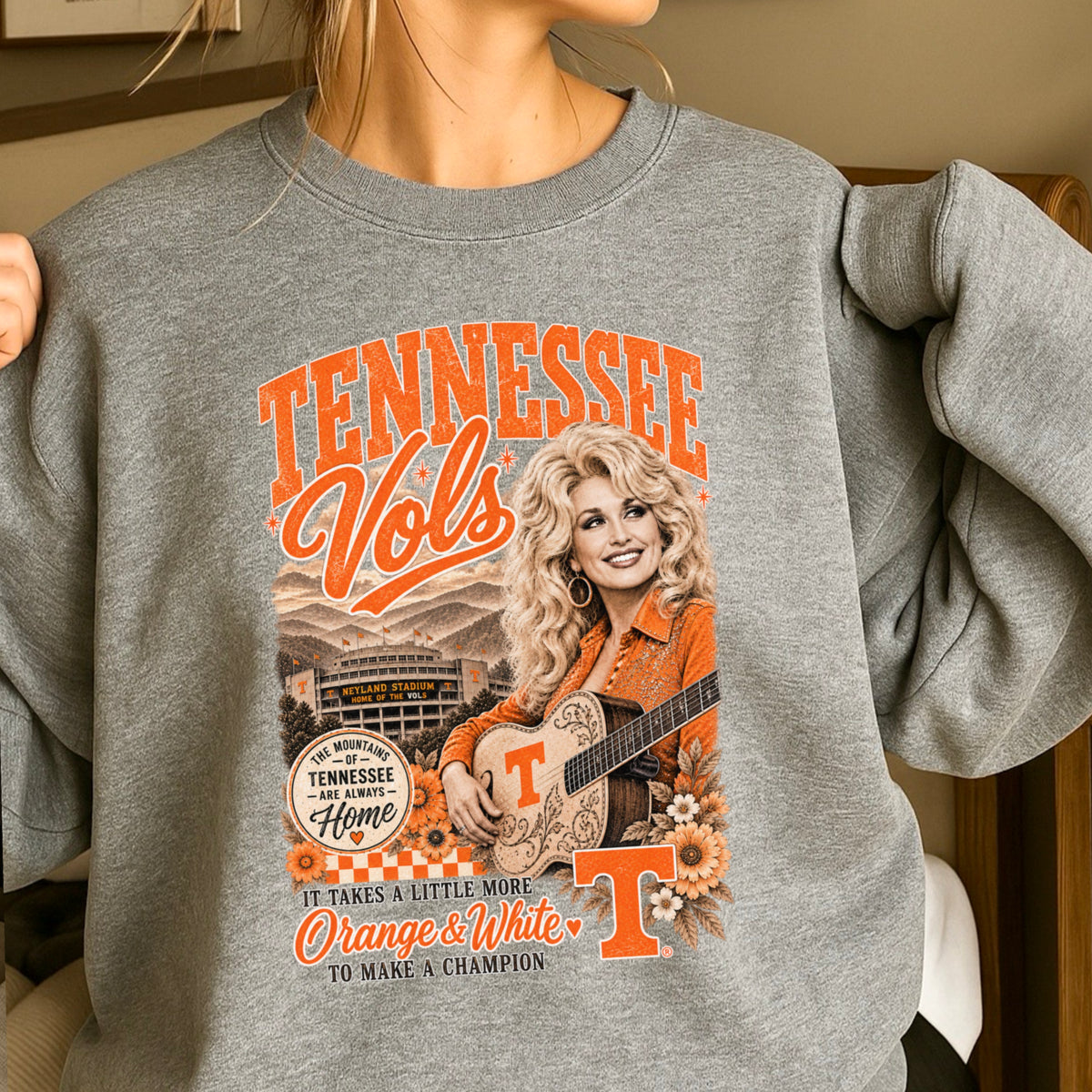 Orange & White Dolly Crewneck Sweatshirt