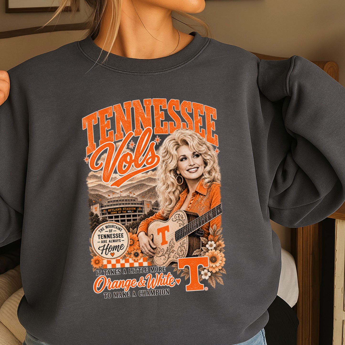 Orange & White Dolly Crewneck Sweatshirt