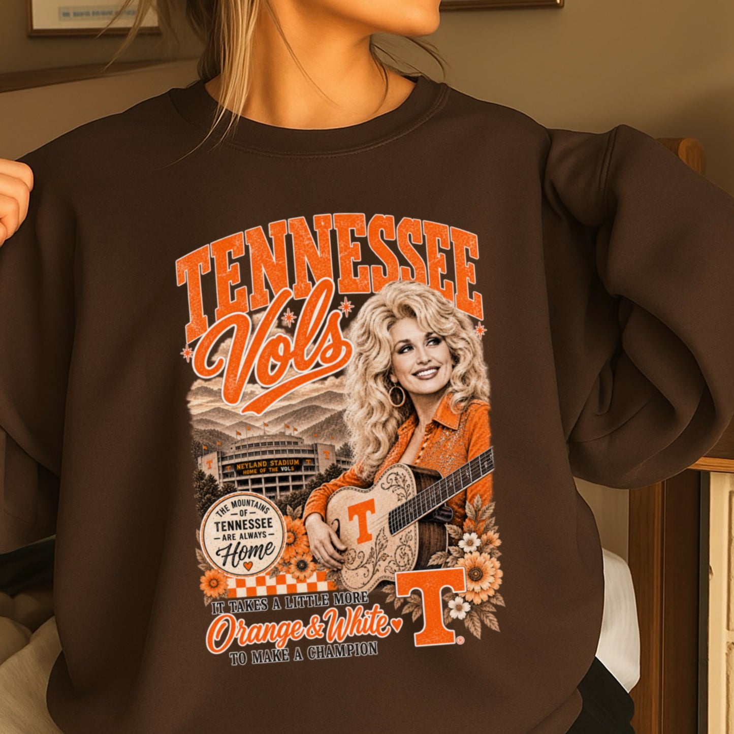 Orange & White Dolly Crewneck Sweatshirt