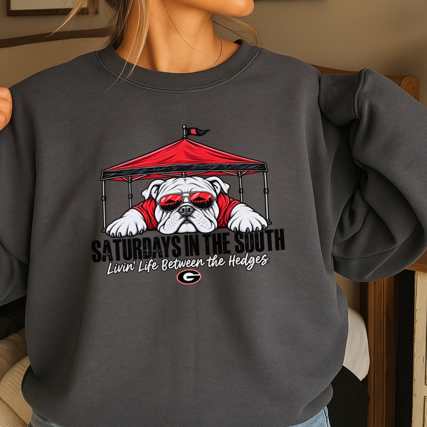 Saturdays In The South Red & Black  Crewneck Sweatshirt