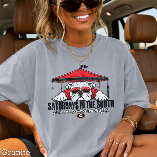 Saturdays In The South Red & Black Comfort Color Graphic Tee