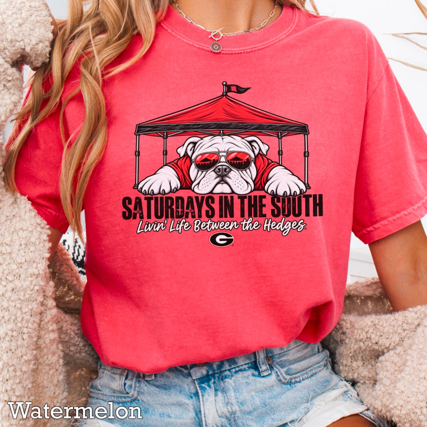 Saturdays In The South Red & Black Comfort Color Graphic Tee