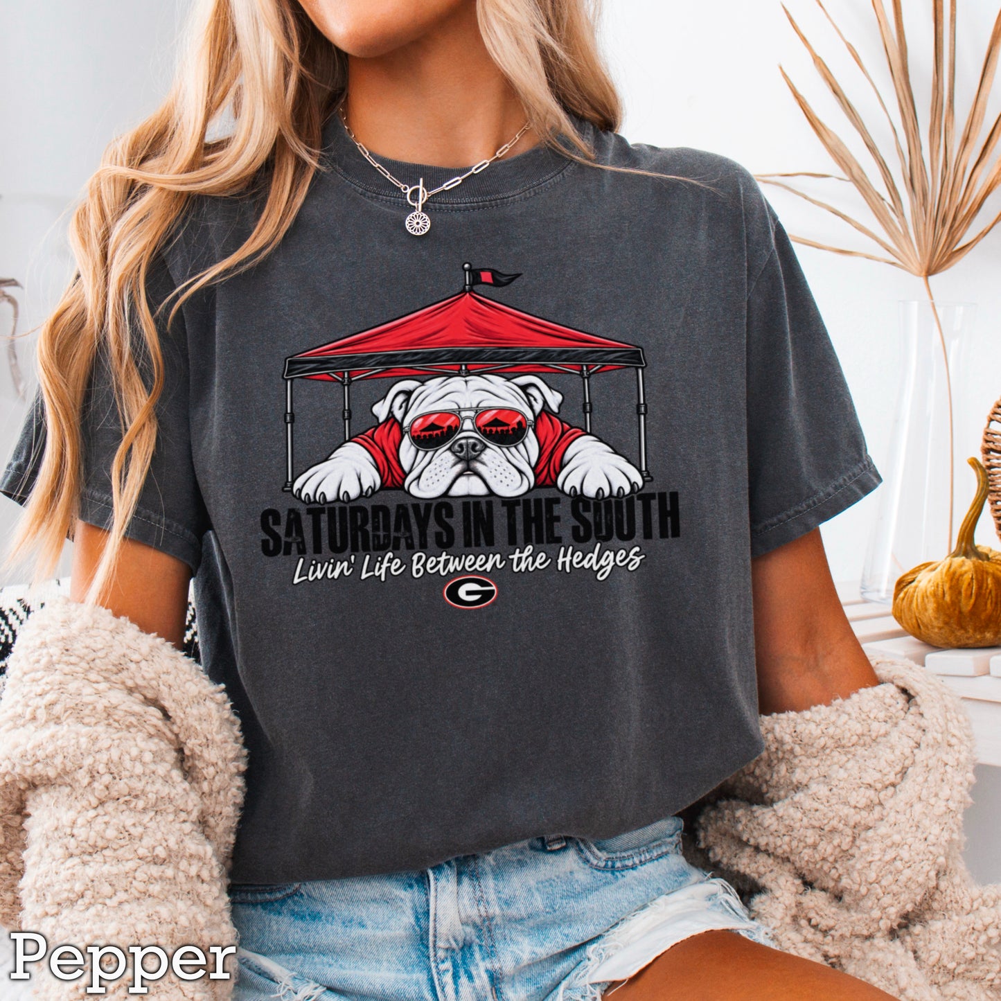 Saturdays In The South Red & Black Comfort Color Graphic Tee
