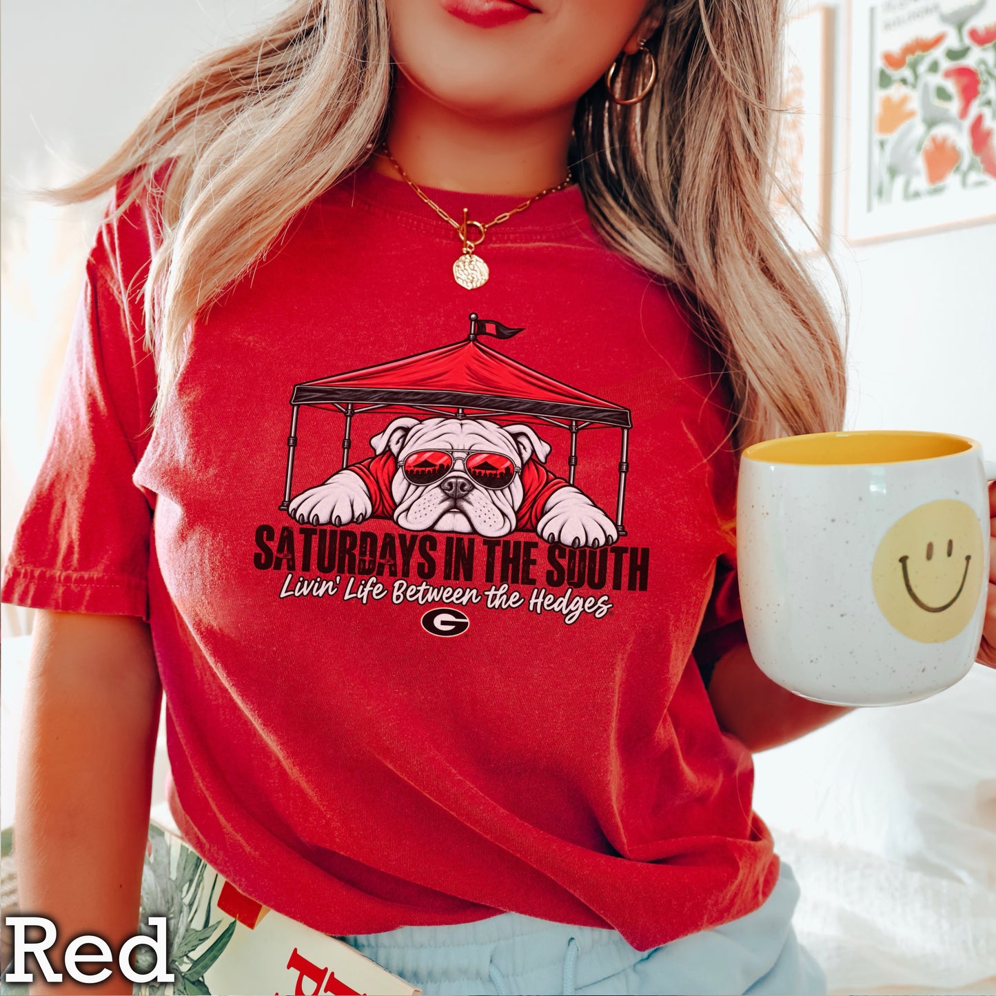 Saturdays In The South Red & Black Comfort Color Graphic Tee