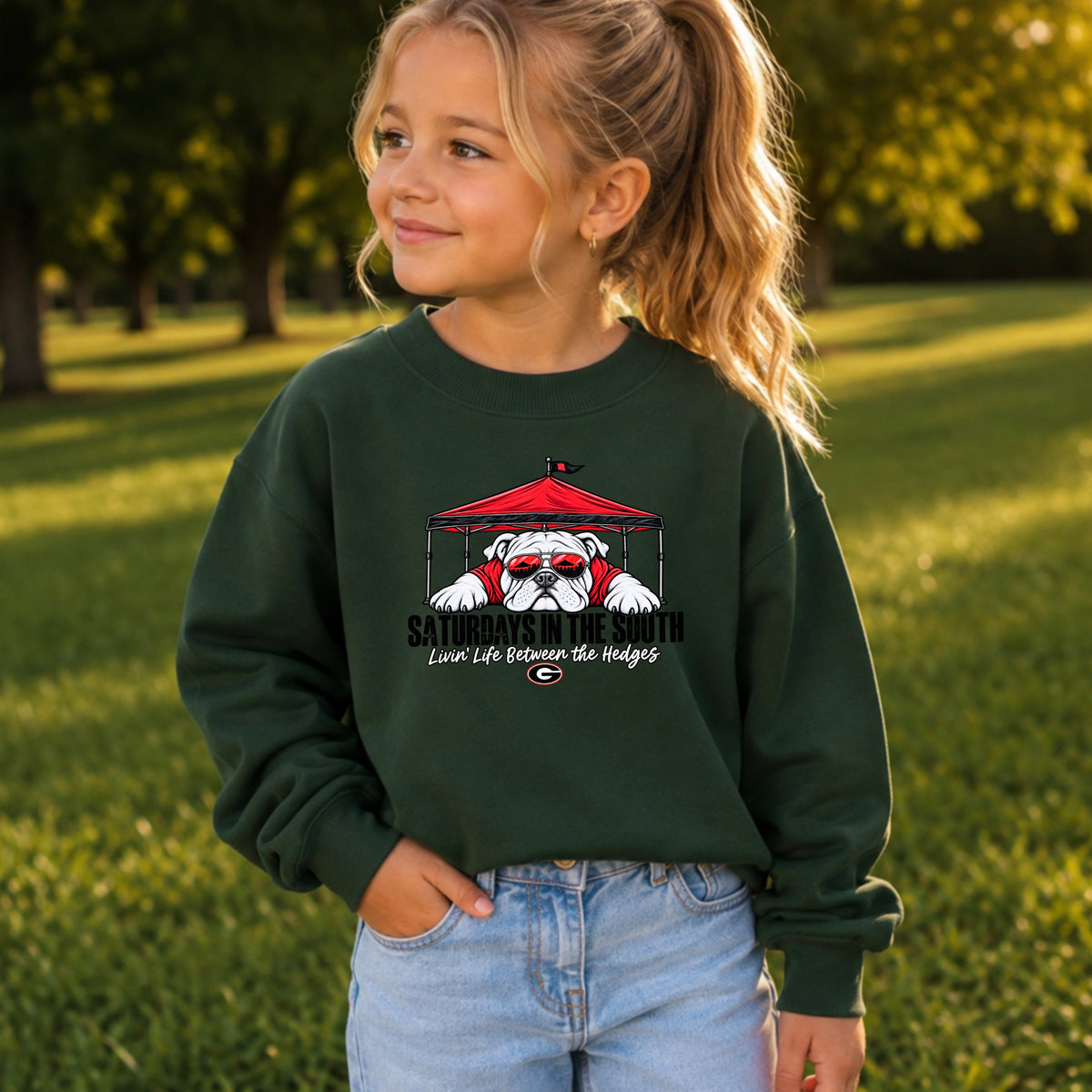 Saturdays In The South Red & Black Youth Crewneck Sweatshirt
