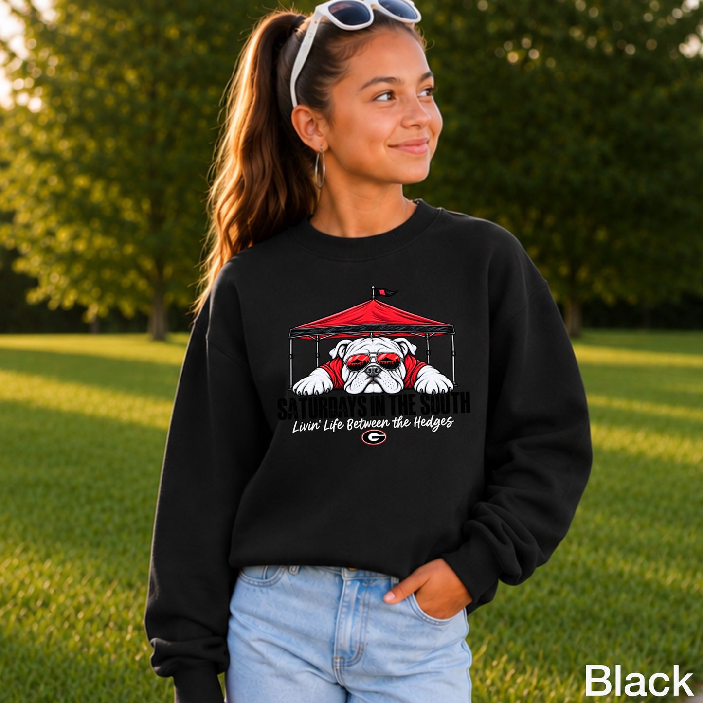 Saturdays In The South Red & Black Youth Crewneck Sweatshirt