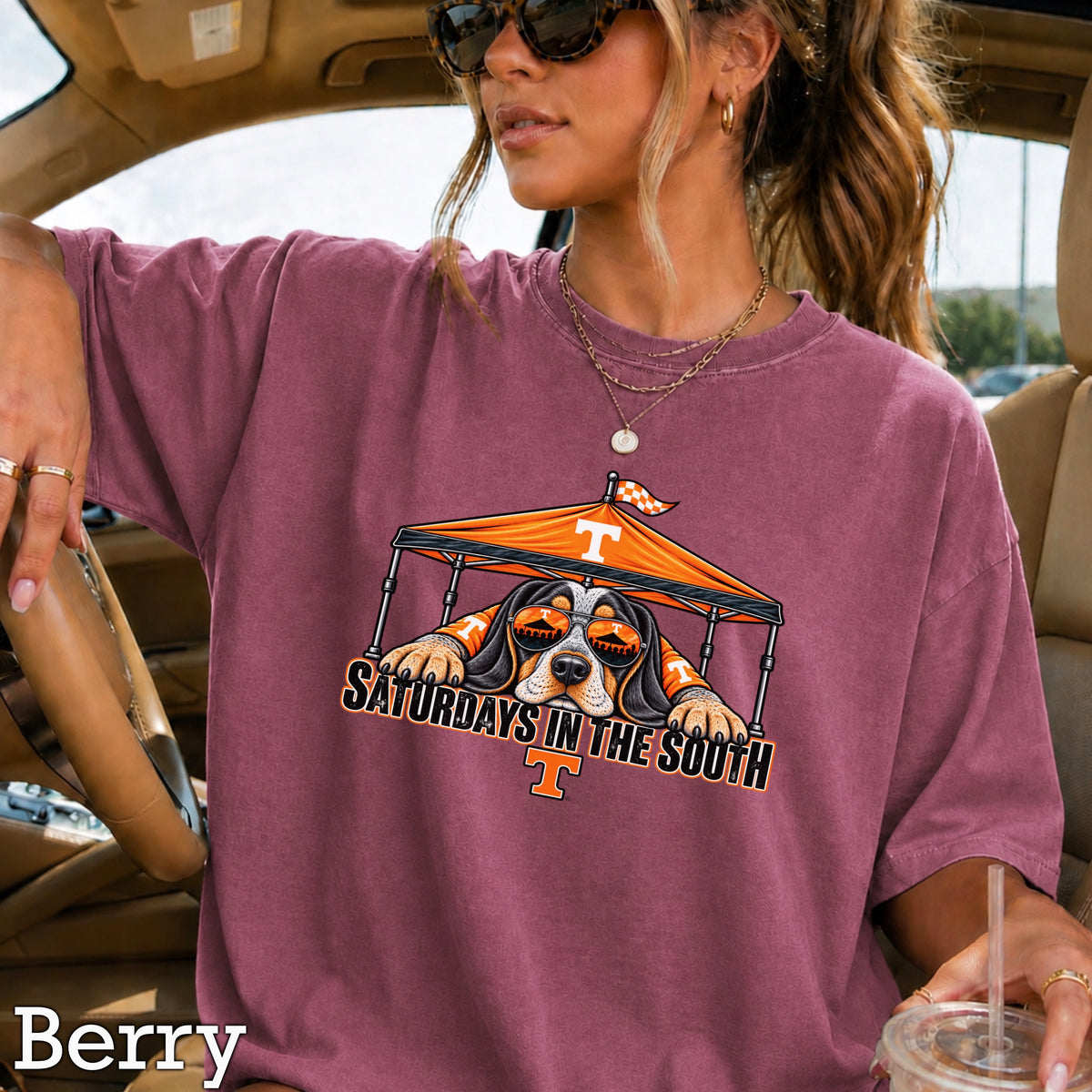 Saturdays In The South Orange & White Comfort Color Graphic Tee