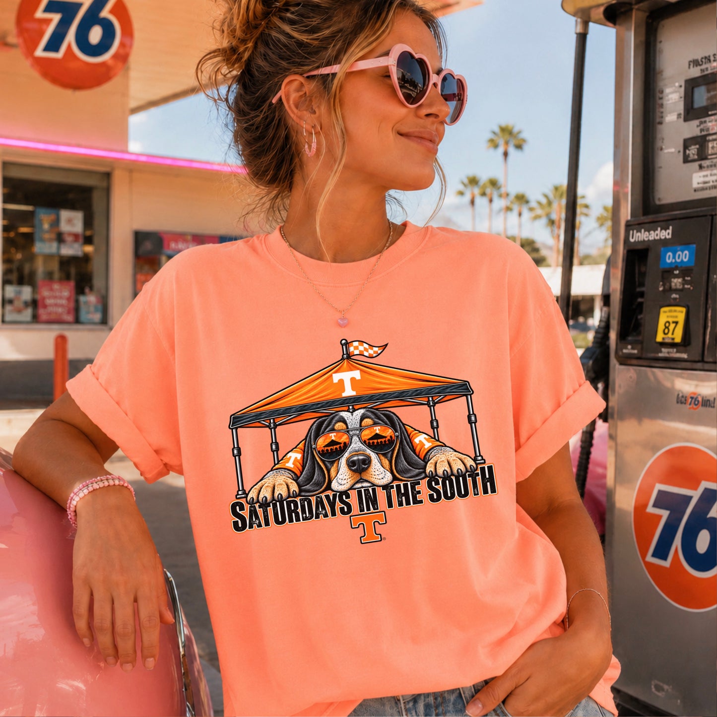 Saturdays In The South Orange & White Comfort Color Graphic Tee