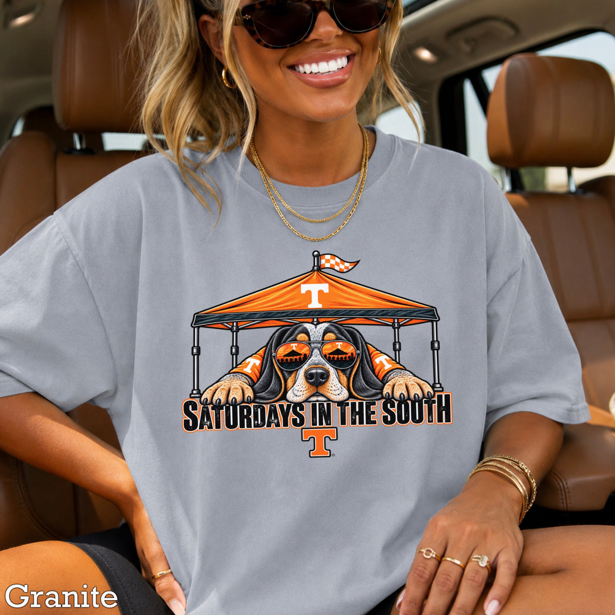 Saturdays In The South Orange & White Comfort Color Graphic Tee