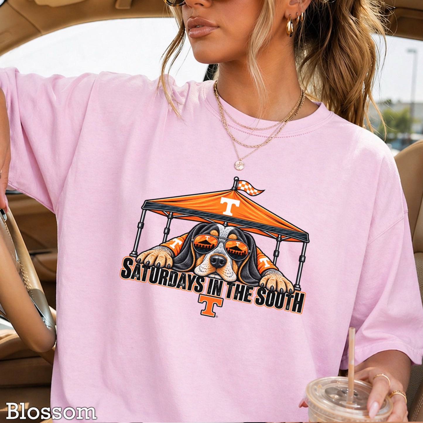 Saturdays In The South Orange & White Comfort Color Graphic Tee