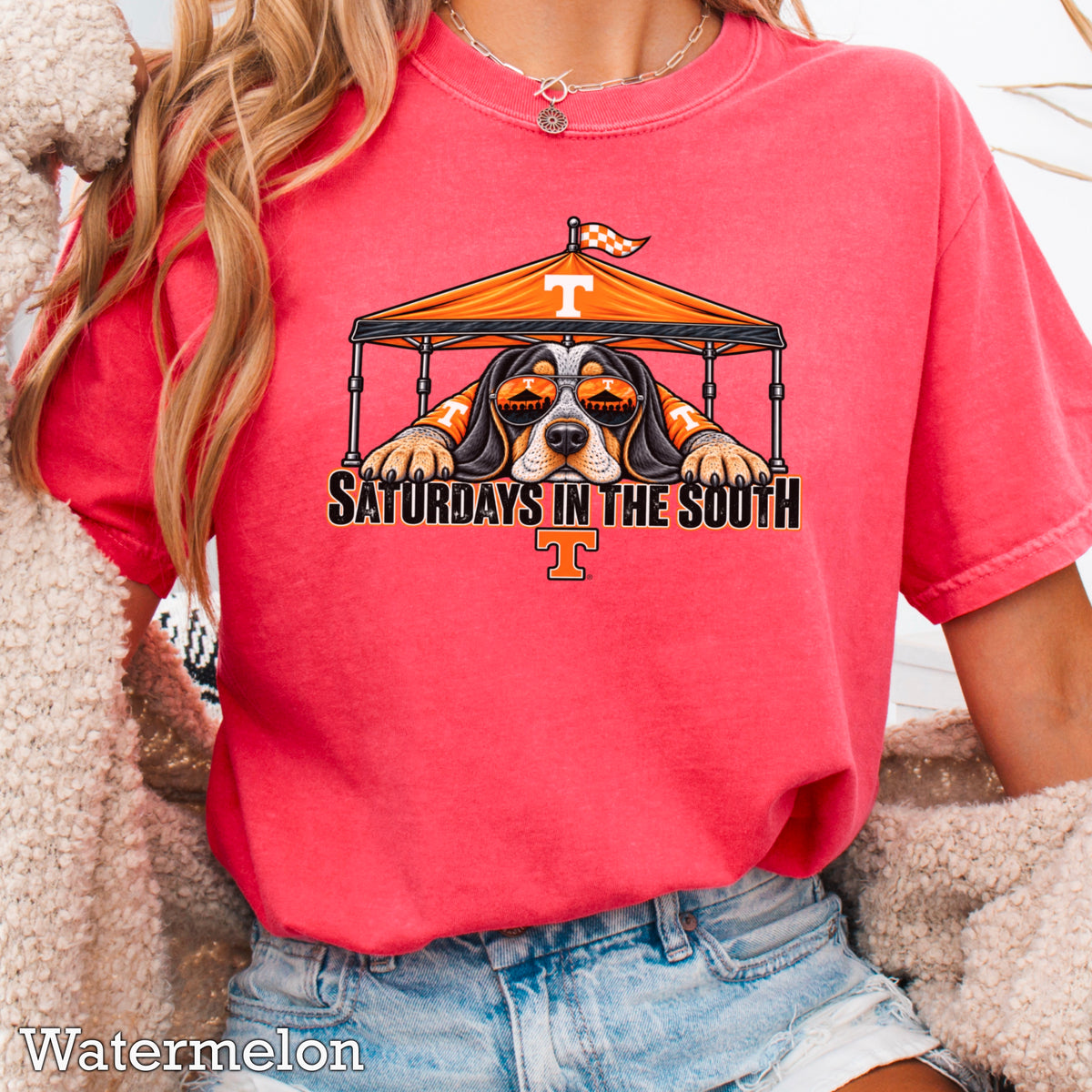 Saturdays In The South Orange & White Comfort Color Graphic Tee