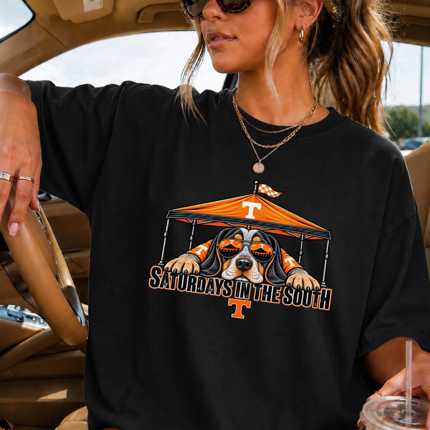 Saturdays In The South Orange & White Comfort Color Graphic Tee