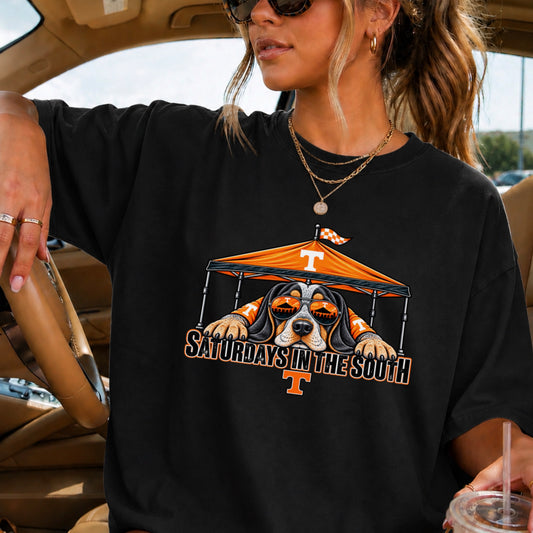 Saturdays In The South Orange & White Comfort Color Graphic Tee