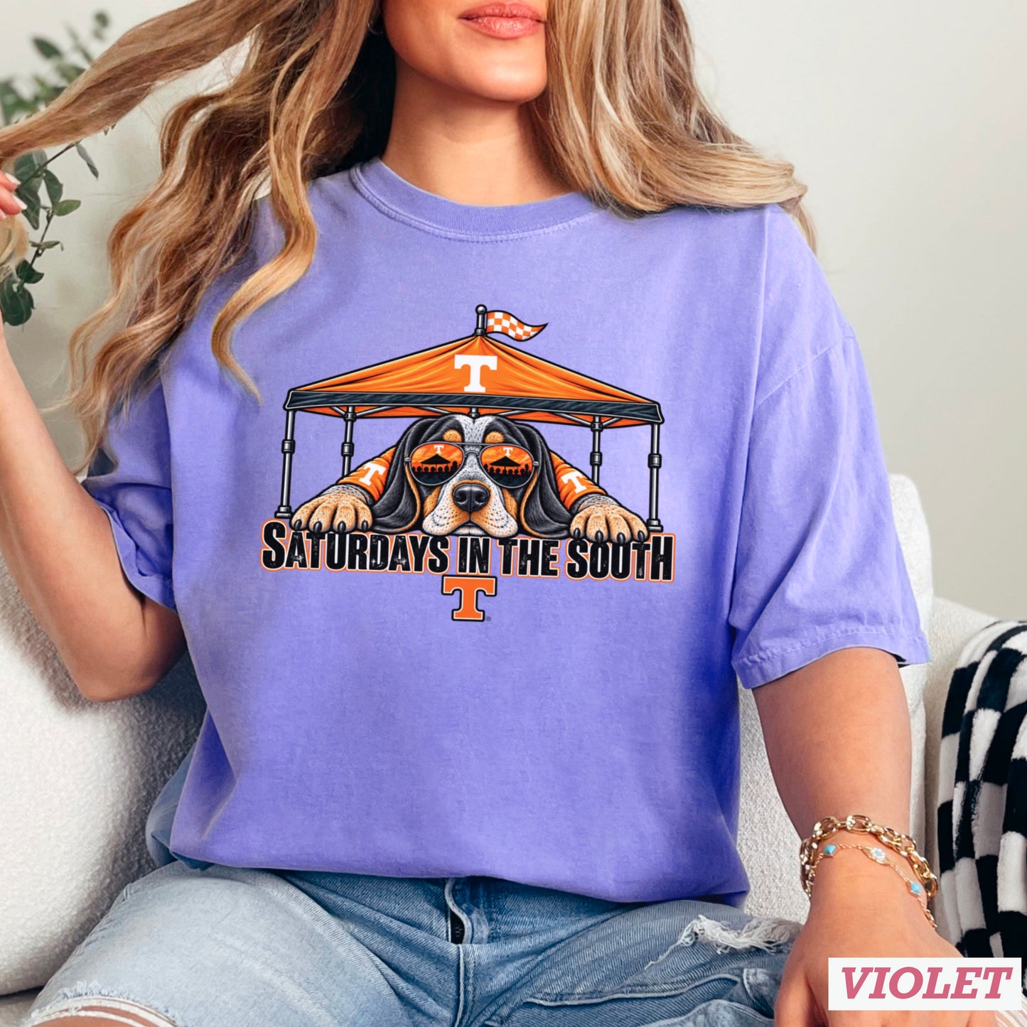 Saturdays In The South Orange & White Comfort Color Graphic Tee