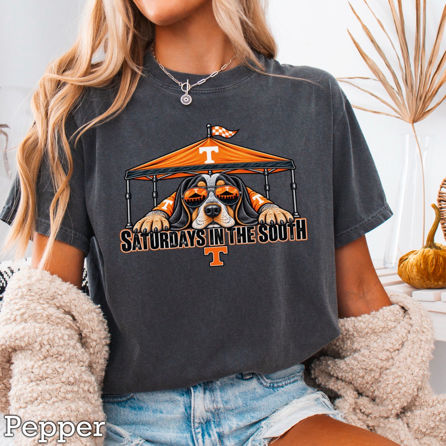 Saturdays In The South Orange & White Comfort Color Graphic Tee