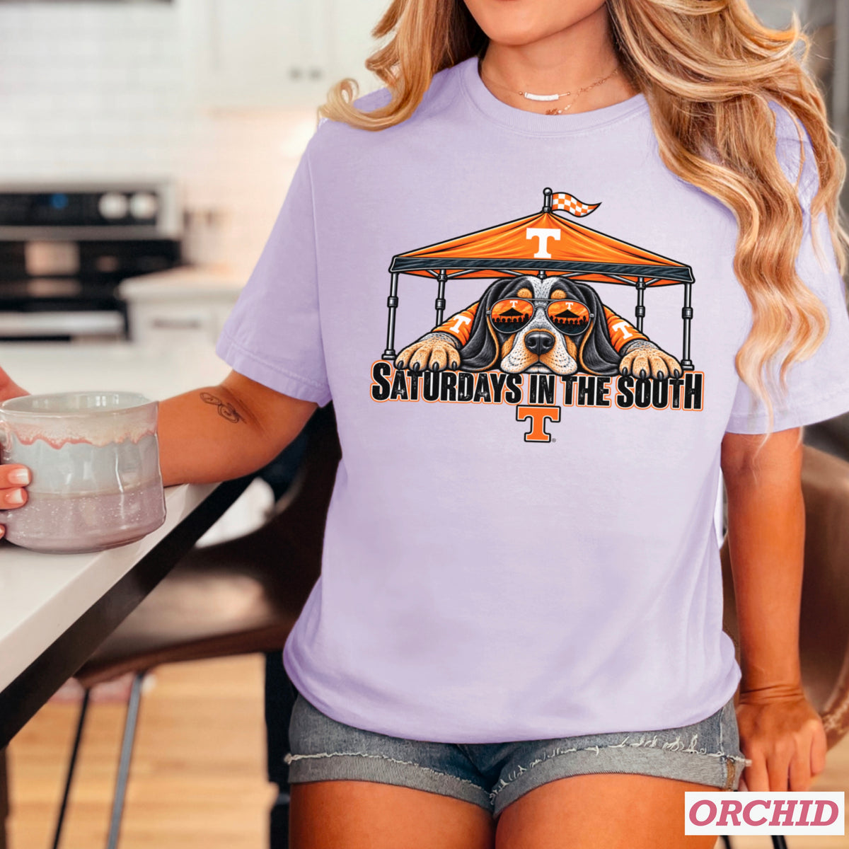 Saturdays In The South Orange & White Comfort Color Graphic Tee