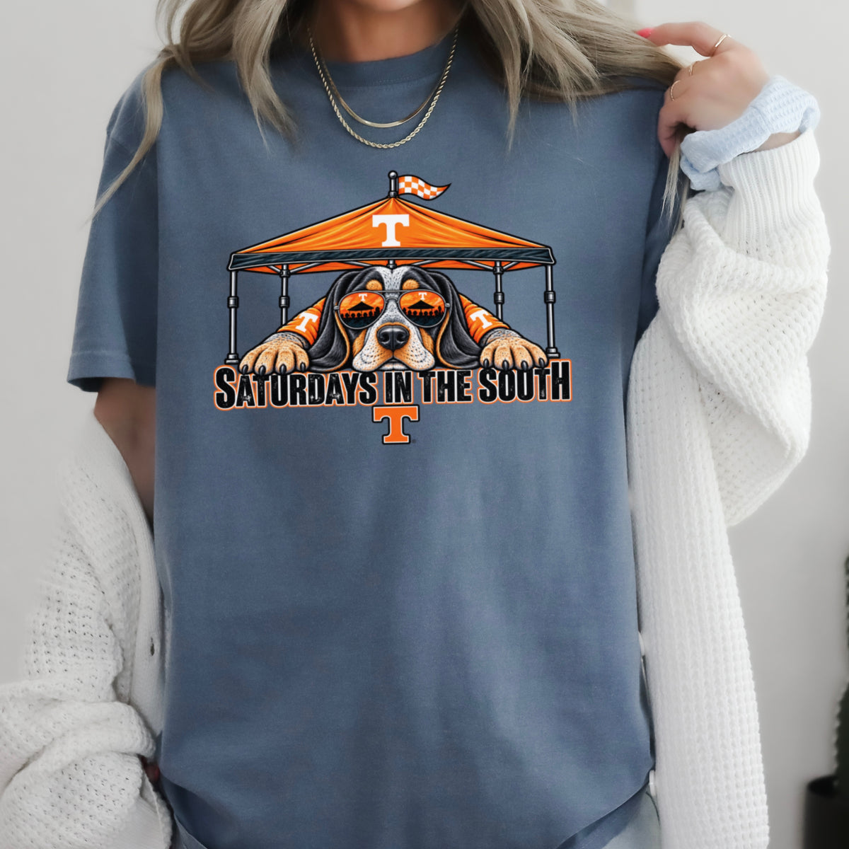 Saturdays In The South Orange & White Comfort Color Graphic Tee