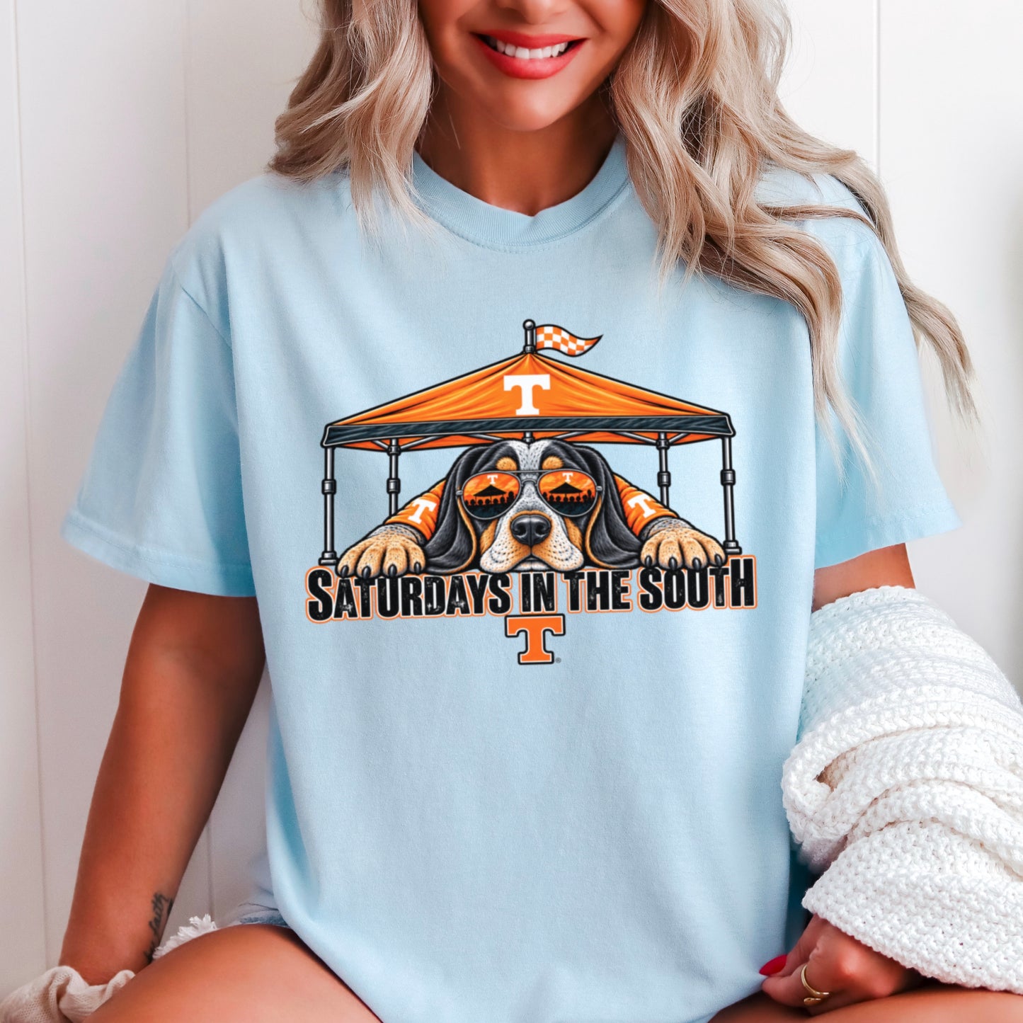 Saturdays In The South Orange & White Comfort Color Graphic Tee