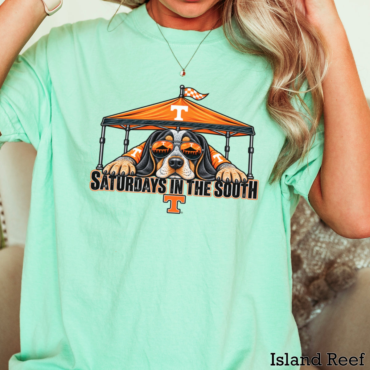 Saturdays In The South Orange & White Comfort Color Graphic Tee