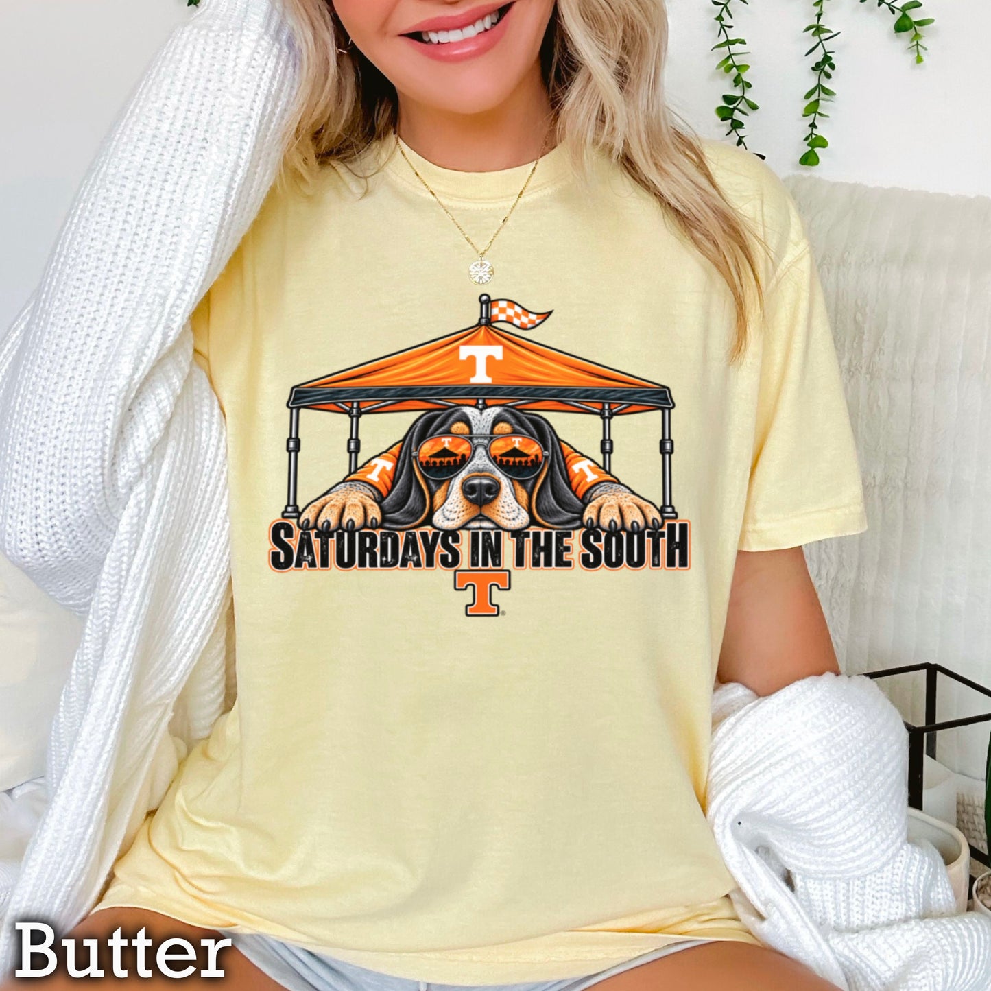Saturdays In The South Orange & White Comfort Color Graphic Tee