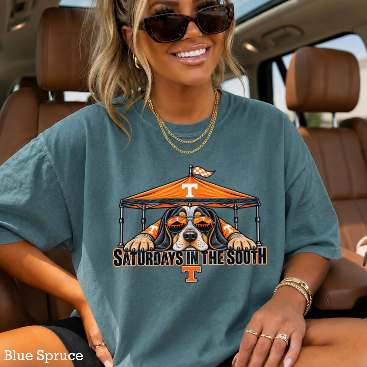 Saturdays In The South Orange & White Comfort Color Graphic Tee