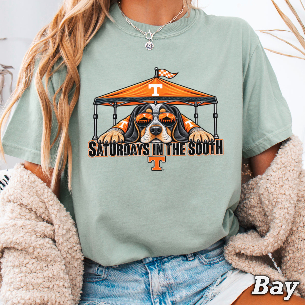 Saturdays In The South Orange & White Comfort Color Graphic Tee