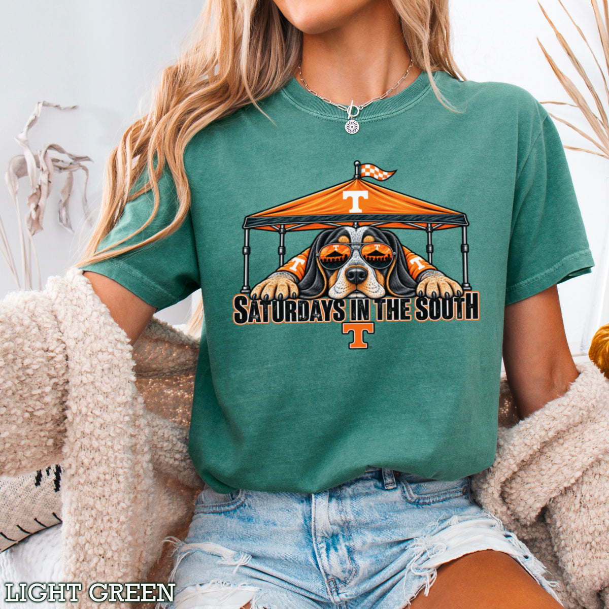 Saturdays In The South Orange & White Comfort Color Graphic Tee
