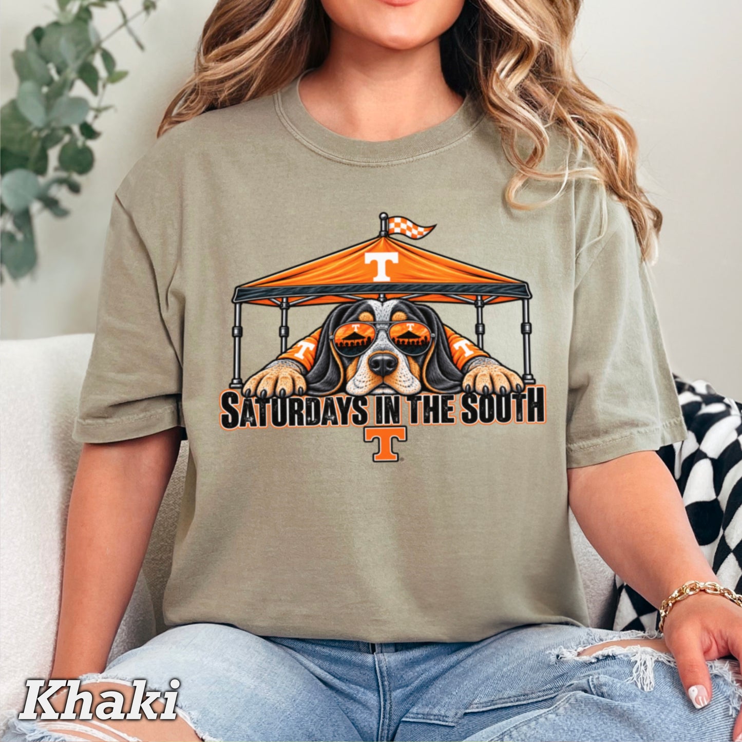 Saturdays In The South Orange & White Comfort Color Graphic Tee